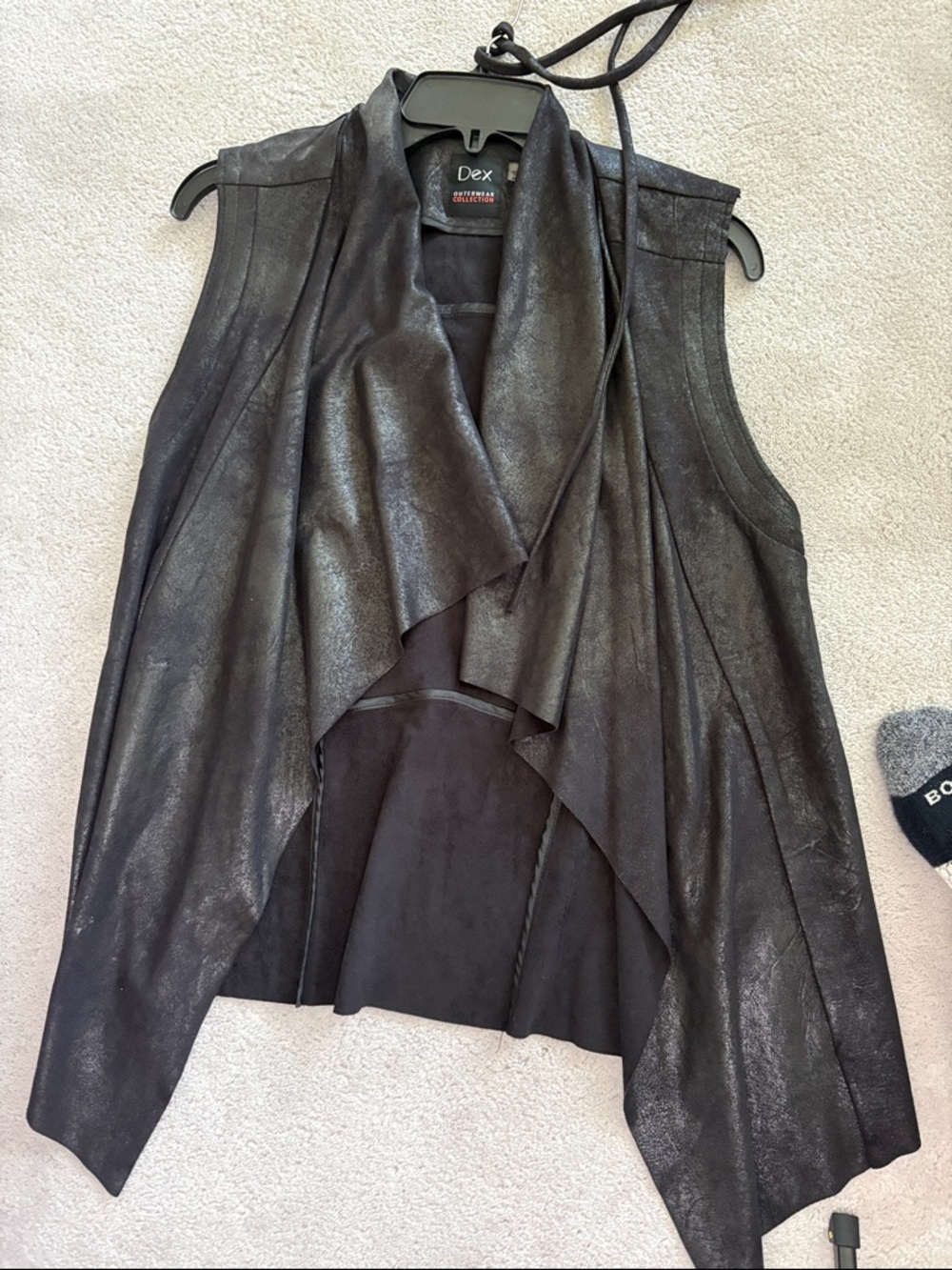 Dex Black Faux-Leather Draped Sleeveless Vest